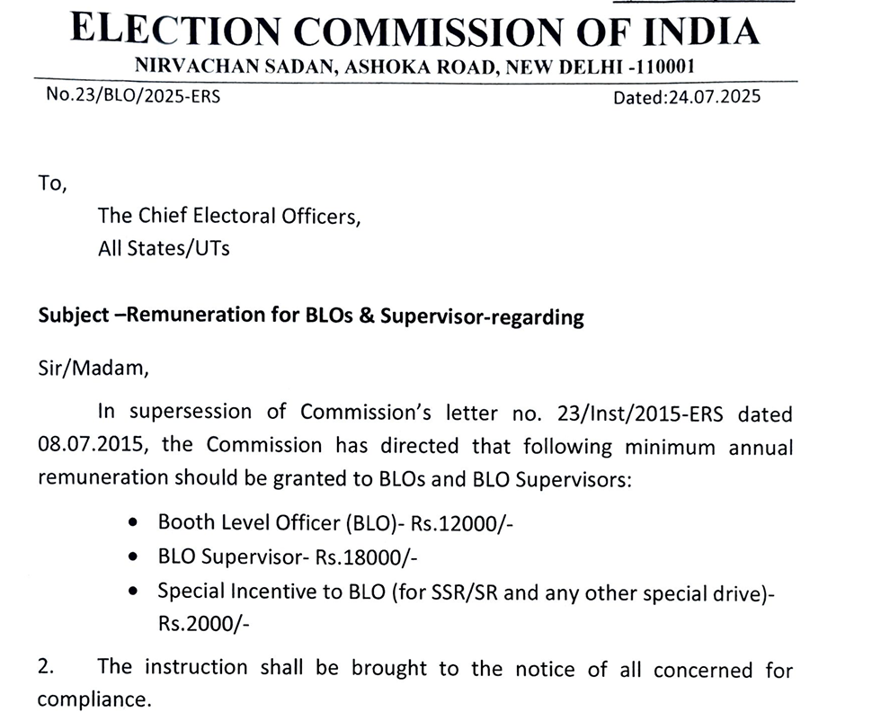 Election Commission Doubles BLO Remuneration Boosts Honorarium