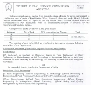 TPSC Jobs 2025: Apply Online for Food Safety Officer Group-B Gazetted Posts